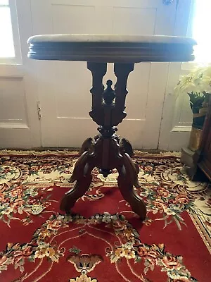 Circa 1870 Walnut Victorian Round Marble Top Parlor Table - All Original • $350