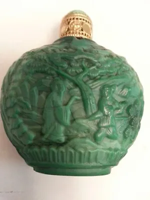 Probably 20C. Chinese  Engraved Malachite Snuff B./ Perfume Bottle .CHARMING !!! • $275