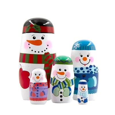 5Pcs Xmas Matryoshka Doll Snowman Russian Doll Wooden Stacking Dolls Kids Gifts` • £9.69