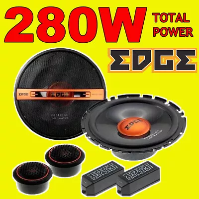 EDGE 280W TOTAL 2WAY 6.5 INCH 16.5cm CAR DOOR 2WAY COMPONENT SPEAKERS + TWEETERS • £44.99