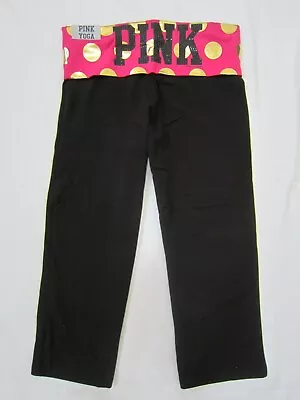 NEW BLING Victoria Secret Pink RHINESTONE POLKA DOT FOLDOVER CROP YOGA LEGGING S • $39