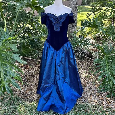 Vintage 80s 90s Prom Dress Formal Gown Alfred Angelo Dream Maker Blue Womens • $87.49