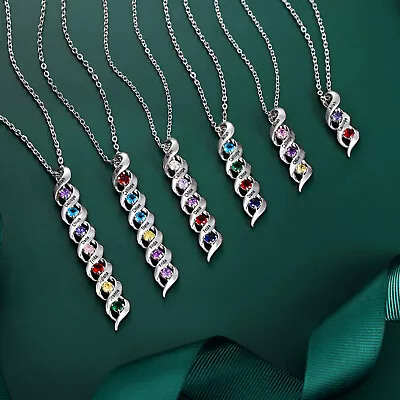 Women's Personalized Birthstone Infinity Bar Necklace Silver Jewelry Customized • £15.59