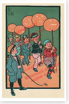 Boys With Jack O Lanterns Retro W. W. Denslow Halloween Holiday Poster • $16.49