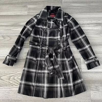 Merona Women’s Black/ White Plaid Trench Coat Size Small • $15.99