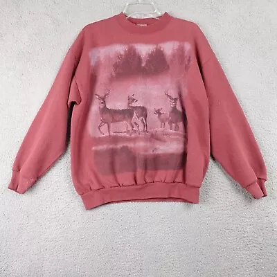 Vintage 90s Tultex 4 Deer Bucks Crewneck Sweatshirt Nature Animals Red Hunt Sz L • $22.50