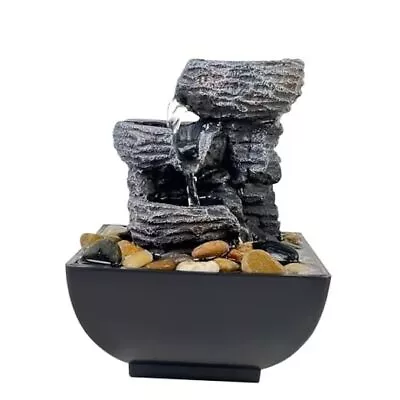 Tabletop Fountain Waterfall Function With LED Light Indoor Zen Meditation Rock • $39.29