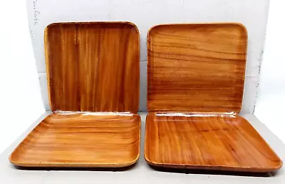 Set Of 4 Vintage Monkey Pod Wood 10  Square Plates 1960s Tiki Style Phillipines • $35