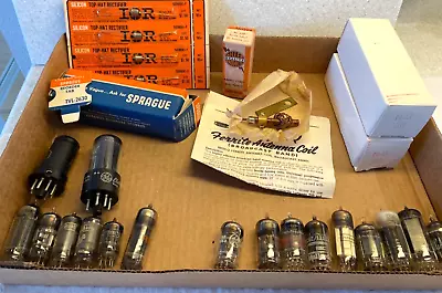 VTG Radio Parts Lot Vacuum Tubes Rectifier Capacitor Miller High-Q Antenna Coil • $25