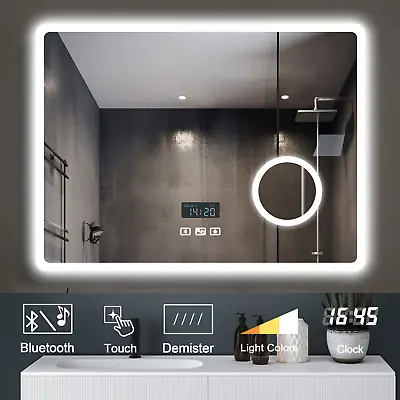 LED Bathroom Mirror With 3 Color Lights Bluetooth Speaker 3x Magnifying Demister • £139.99