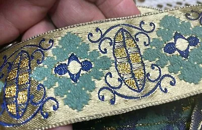 Vintage Jacquard Embroidered 1.75  Satin Chenille Ribbon Trim 34 Pc France • $42