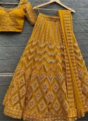 Haldi Yellow Sequins Work Lehenga Choli Indian Wedding Wear Lengha Rakhi Gift • $99.75