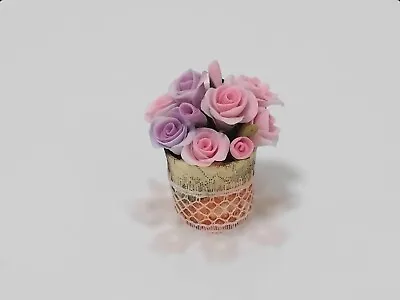 Handmade Dollhouse Miniature Clay Purple And Pink Roses In Pots Valentine's Day • $17.50