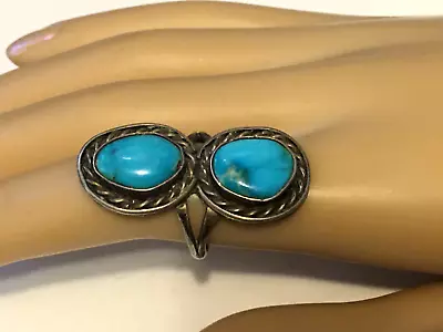 Vintage  Native American  Sterling Silver Turquoise  Ring  Size- 5    6.79g • $32