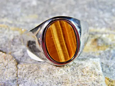 Men's NEW Stainless-Steel Gorgeous Tiger Eye Ring Size 10 UK U 8 Grams • $19.88