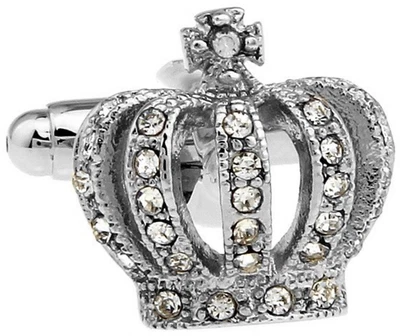 £6.49 • Buy Pair Royal Silver Crown & Diamante Cufflinks Shirt Novelty King Mens Wedding