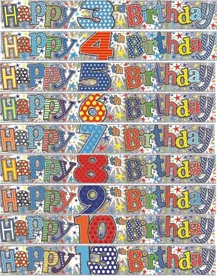 9ft Happy Birthday Foil Banner Boys Party Decorations • £1.99