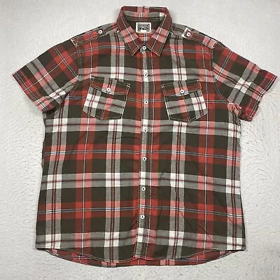 Converse One Star Shirt Mens XL Red Gray Plaid Button Up Short Sleeve Adult • $17.95