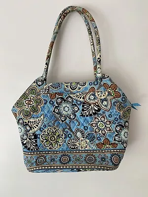 Vera Bradley Bali Blue Purse Medium Angled Tote Handbag Quilted Floral • $27.99