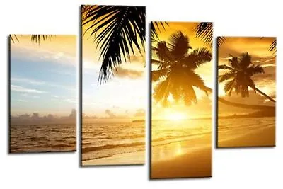 £29.99 • Buy Tropical Island Art Print Yellow Gold Sunset Beach Palm Framed Split Picture