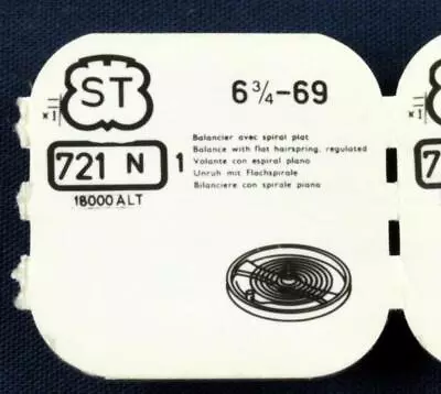 D39. St Standard 6¾ ' Cal. 69 Balance Complete #721 Staff Hairspring Roller J • $8.95