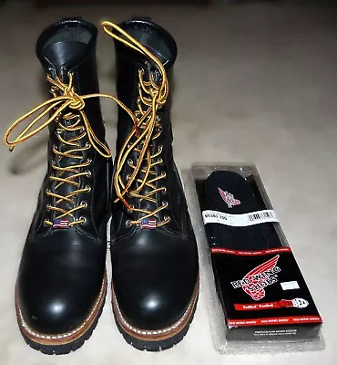 Vintage Red Wing Black Steel Toe Logger Boots 2218 Usa Flag Lace W/ Insole • $225