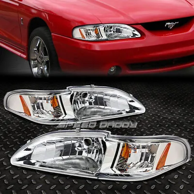 For 94-98 Ford Mustang SN95 Chrome Housing Amber Corner Headlight Head Lamps • $81.48
