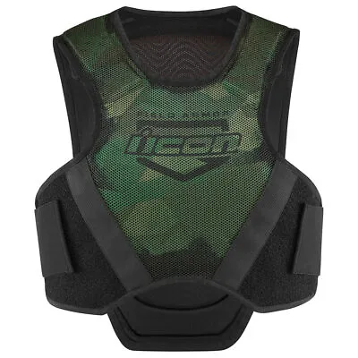 Icon Softcore Adult Mens Green Camo Field Armor Street Motorcycle Riding Vest • $110