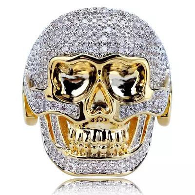 Hip Hop Fashion Bling Ring Copper Gold Color Bicolor Iced Out Micro Pave AAA CZ • $39.84