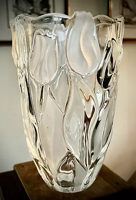 New Mikasa Tulip Design Vase 8  Tall Clear Partially Frosted Made In Germany MCM • $39.50