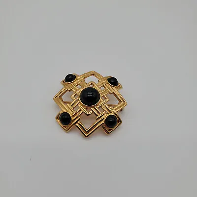 Vintage Monet Gold Tone Brooch Pin Black Cabochon Maltese Cross • $34.99