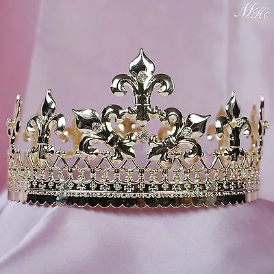 Men's Imperial Medieval Tiara Rhinestone King Crowns Gold Plated Party Costumes • $31.98