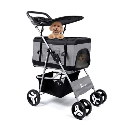 $74.09 • Buy 4 Wheels Pet Stroller Dog Cat Carrier Travel Pushchair Foldable Pram AU