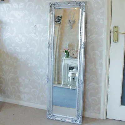 Tall Slim Silver Wall Mirror Shabby Vintage Chic French Ornate Bedroom Hallway • £59.95