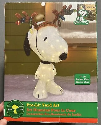 PEANUTS SNOOPY W/ REINDEER ANTLERS PRE-LIT YARD ART - 18  TALL - With The BOX • $50