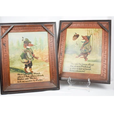 Antique Pair Of Hunting Dogs Novelty Oil Paintings • £95