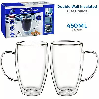 Double Wall Insulated Glass Coffee Glass Mug Tea Cup Thermal With Handle 450ml • £10.85