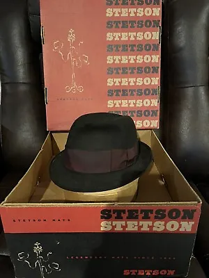 VINTAGE STETSON FEDORA BEAVER Hat STETSONIAN SIZE 7 1/4 W/ Original BOX Karolls • $20