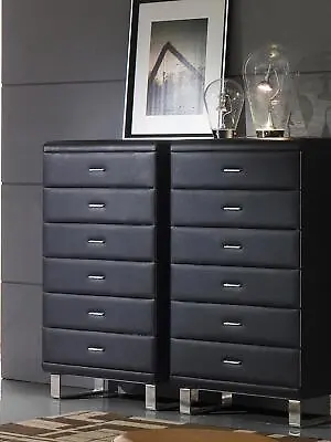 Dresser Leather Classic Chest Of Drawers Design Sideboard Tall Black Cupboards • £2062.08