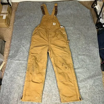 Carhartt Men Overalls 38x32 Brown Bibs Canvas Insulated Workwear Carpenter USA • $79.98