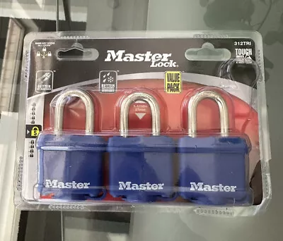 Master Lock 3 Pack Blue All Weather Key Alike Padlocks - 312TRI 1-1/16in 27mm • $43.99