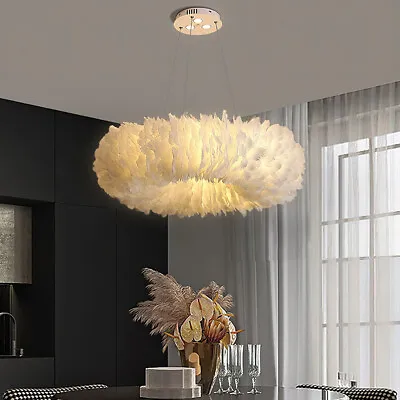 Contemporary White Feather Chandelier Pendant Light Shade Ceiling Lights Bedroom • £52.95