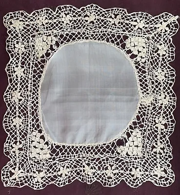 Antique Blonde Silk Maltese Lace Handkerchief 11  Sq Some Imperfections • £15.43