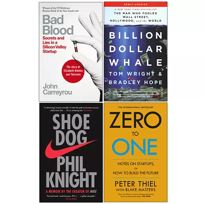 $50.61 • Buy Bad Blood, Billion Dollar Whale, Shoe Dog And Zero To One 4 Books Collection Set