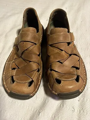 Timberland Men's Fisherman Sandals Leather Brown Weave Pattern Size 8.5 • $35