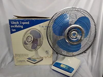 Vintage Ku Hsing 12  Oscillating 3 Speed Fan Model Ks-d1158 Blue Table Desk Fan • $45