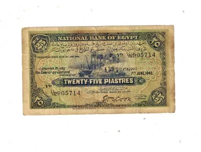 EGYPT  1940 25 PIASTRES P10b SINGED BY COOK • $300