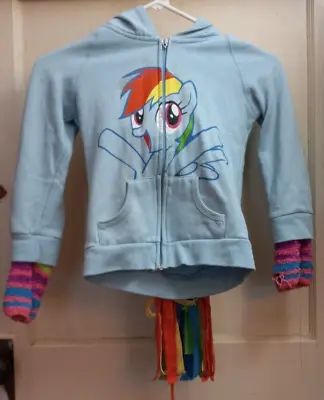 Vintage Rainbow Dash Face Kids Zip Hoodie Sweatshirt With Mane Wings And Tail • £16.05