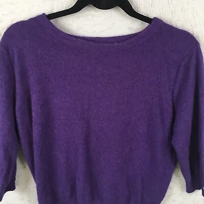 Magaschoni Sweater Womens Medium Purple Cashmere Pullover Lightweight Classic • $24.78