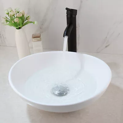 Oval Bathroom Ceramic Vessel Sinks Combo White Mixer Chrome Faucet Pop Drain • $39.99